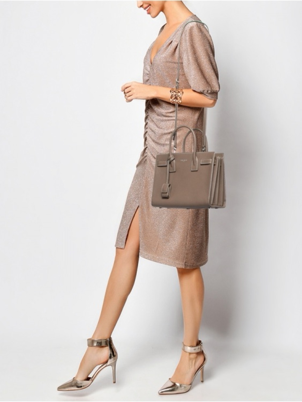 Saint Laurent Taupe Baby Sac Du Jour w/ strap